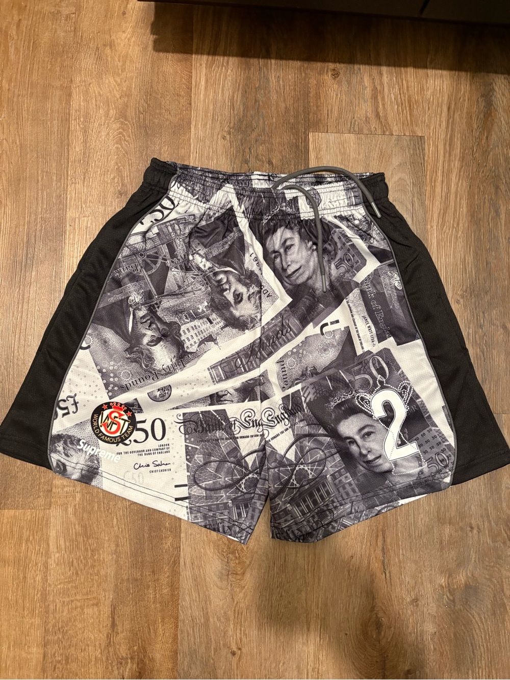 Supreme Black and White Graphic Athletic Shorts